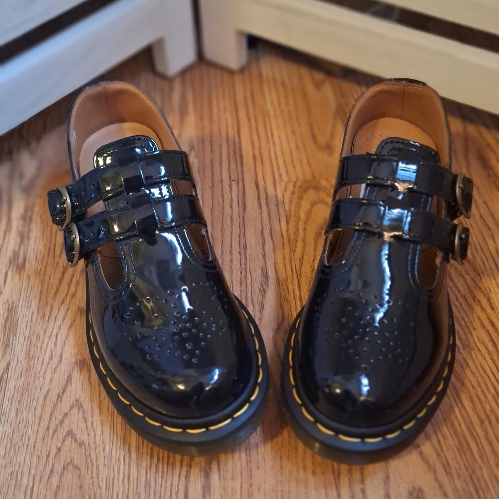 NWOT Dr. Martens Black Patent Leather Double-Strap Mary Jane Loafers - Picture 4 of 8